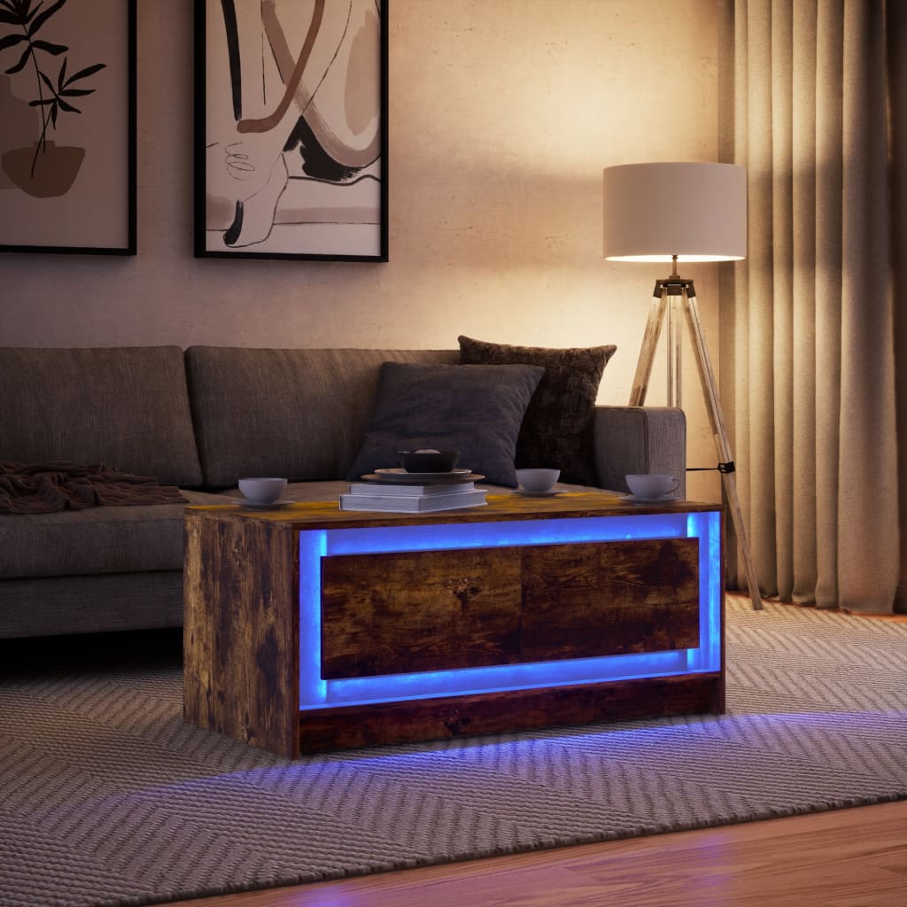 LED coffee table smoked oak wood material