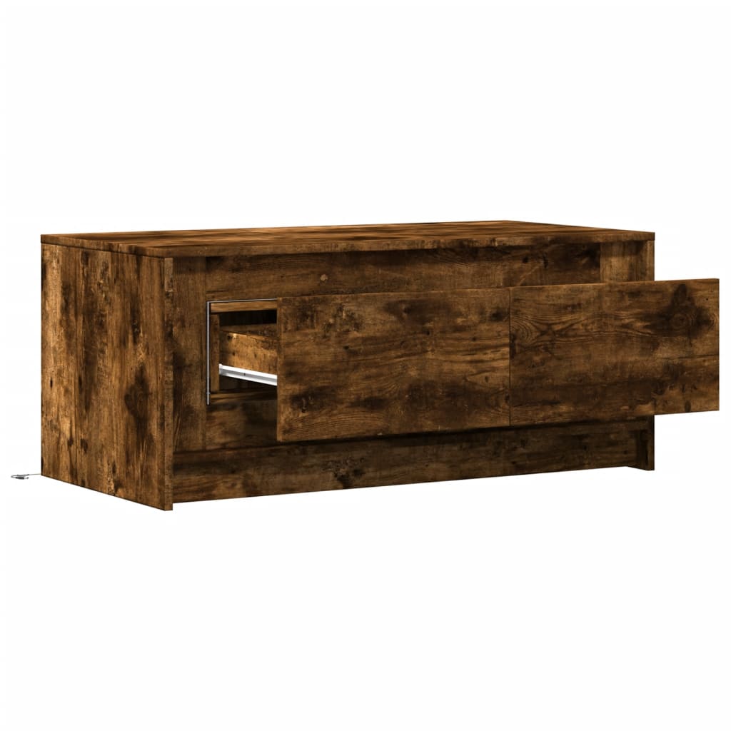 LED coffee table smoked oak wood material