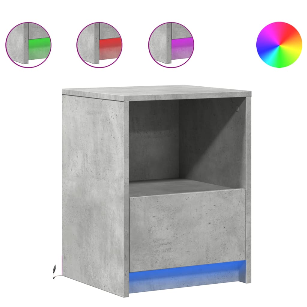 Bedside table with LED lights concrete gray wood material