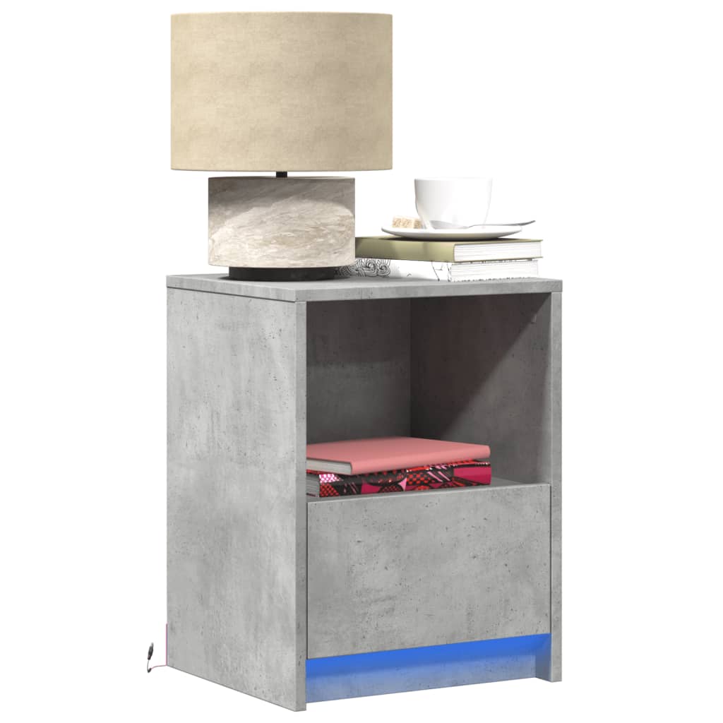 Bedside table with LED lights concrete gray wood material