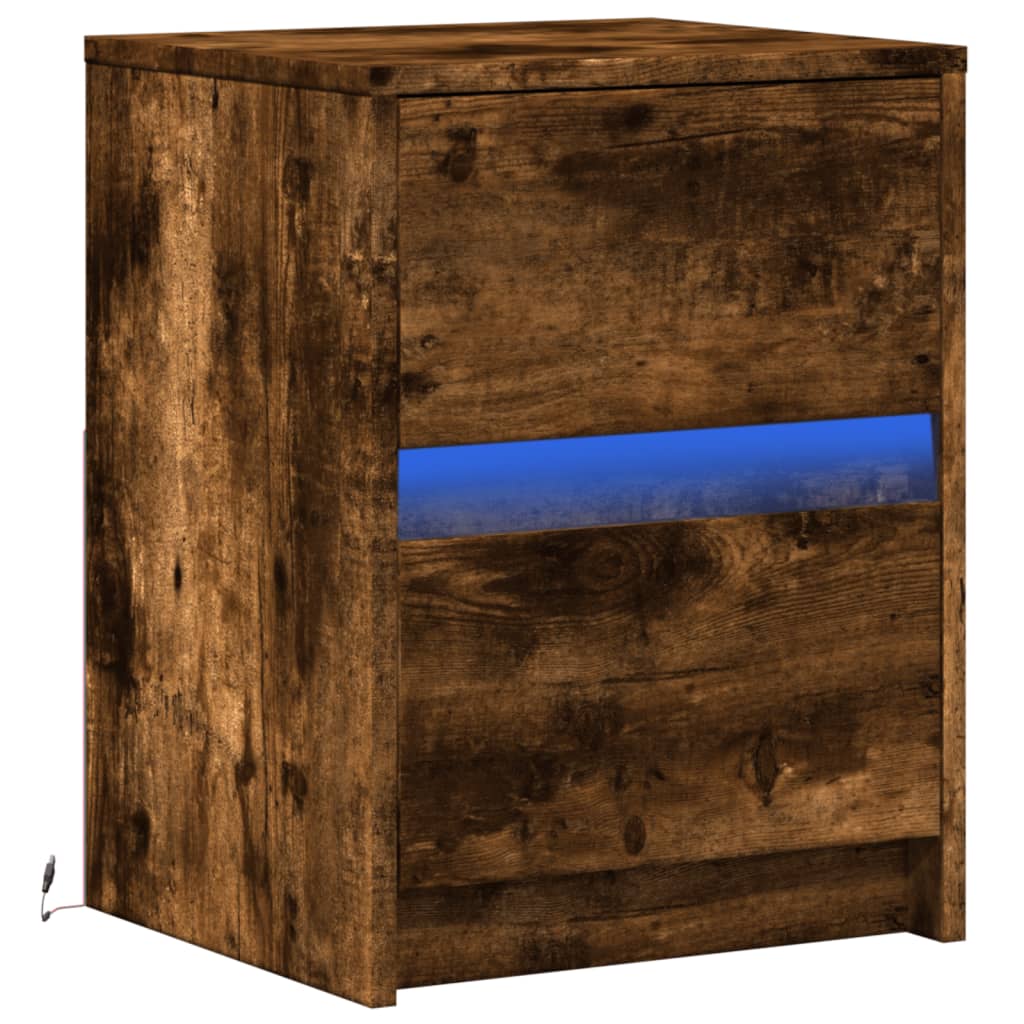 Bedside table with LED lights smoked oak wood material