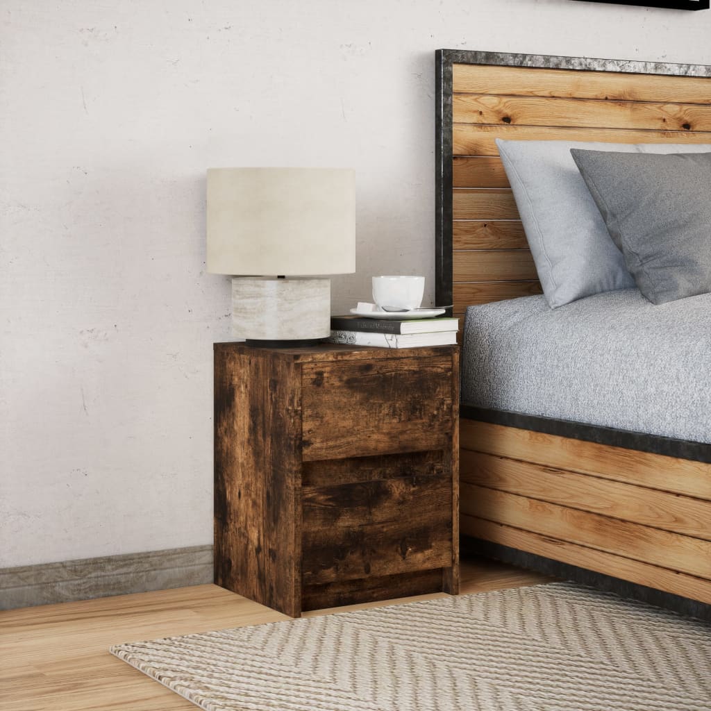 Bedside table with LED lights smoked oak wood material