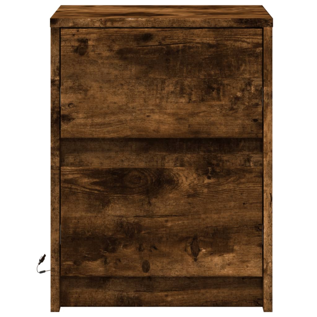 Bedside table with LED lights smoked oak wood material