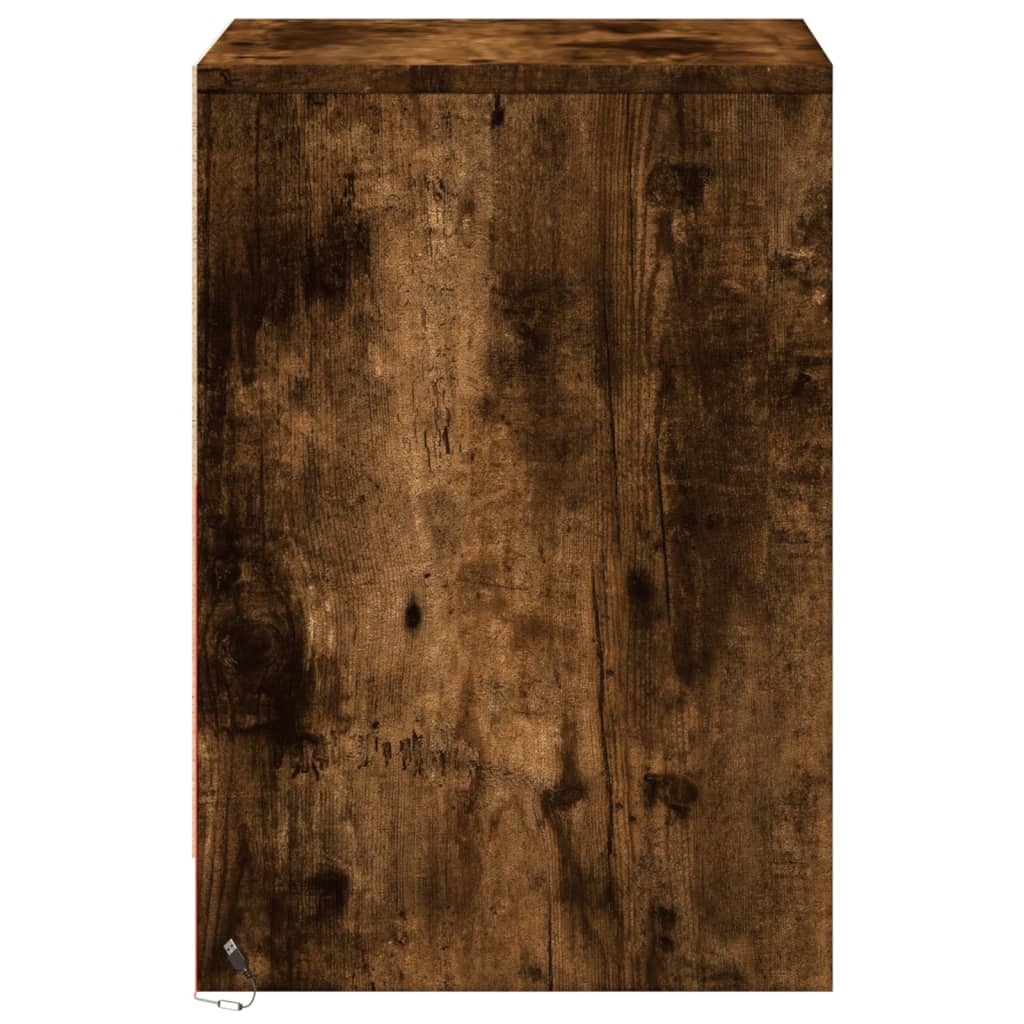 Bedside table with LED lights smoked oak wood material