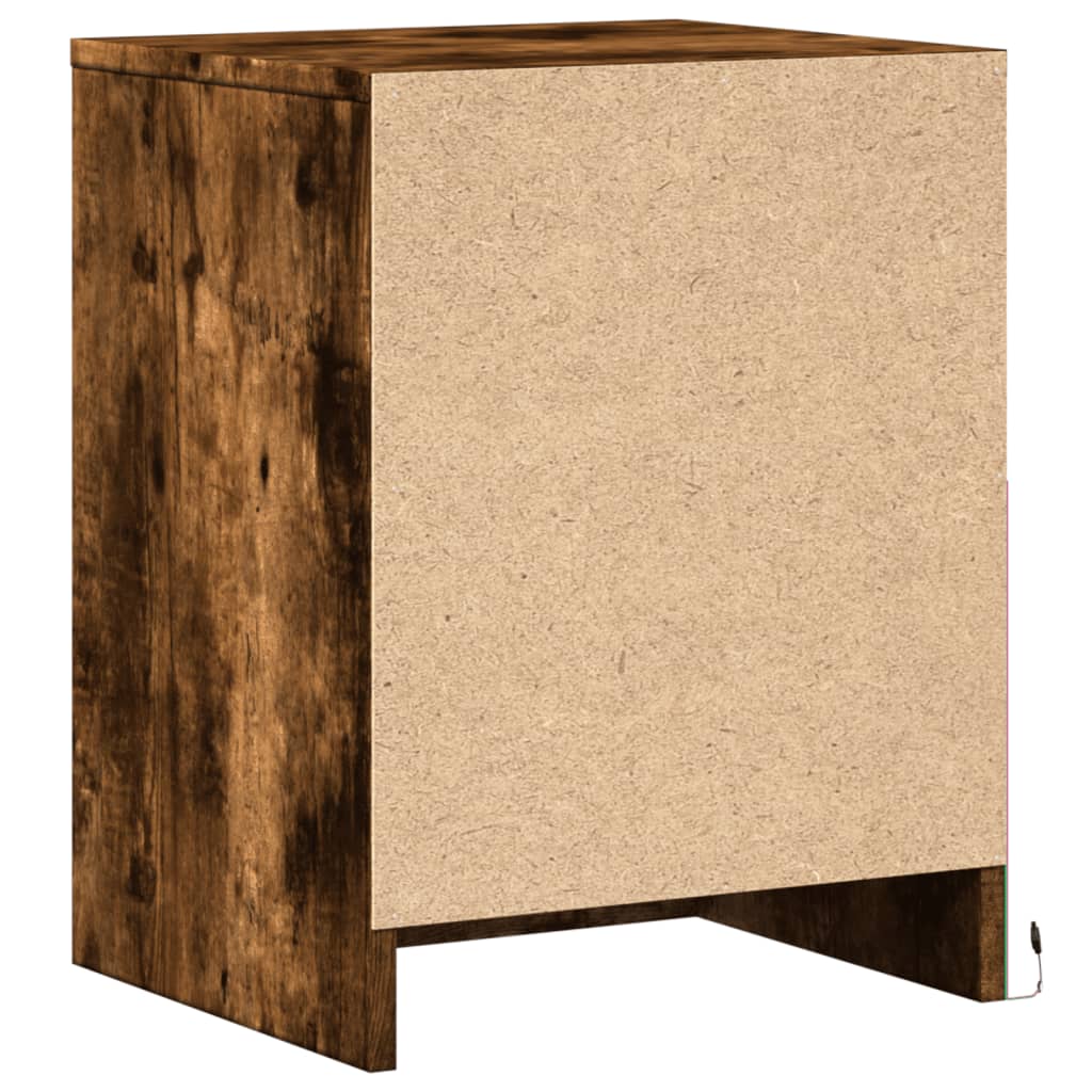 Bedside table with LED lights smoked oak wood material