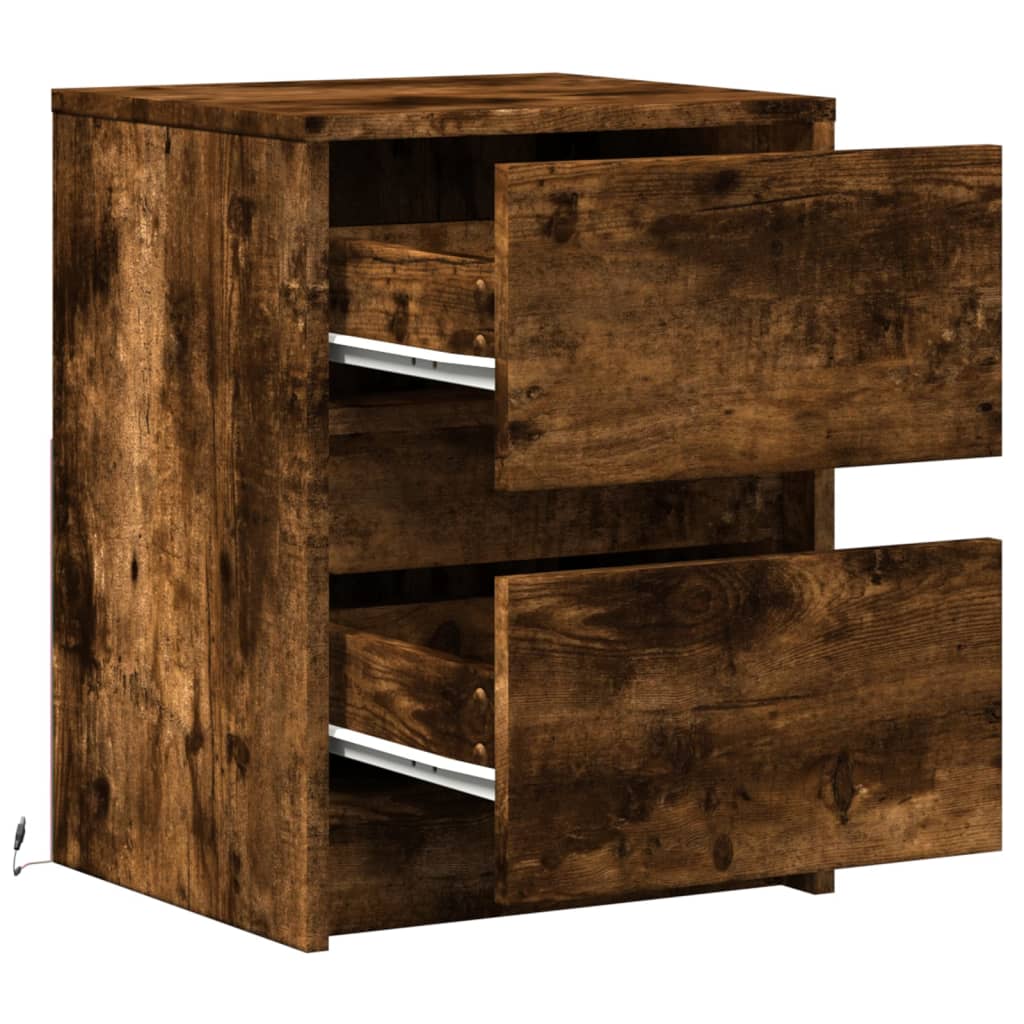 Bedside table with LED lights smoked oak wood material