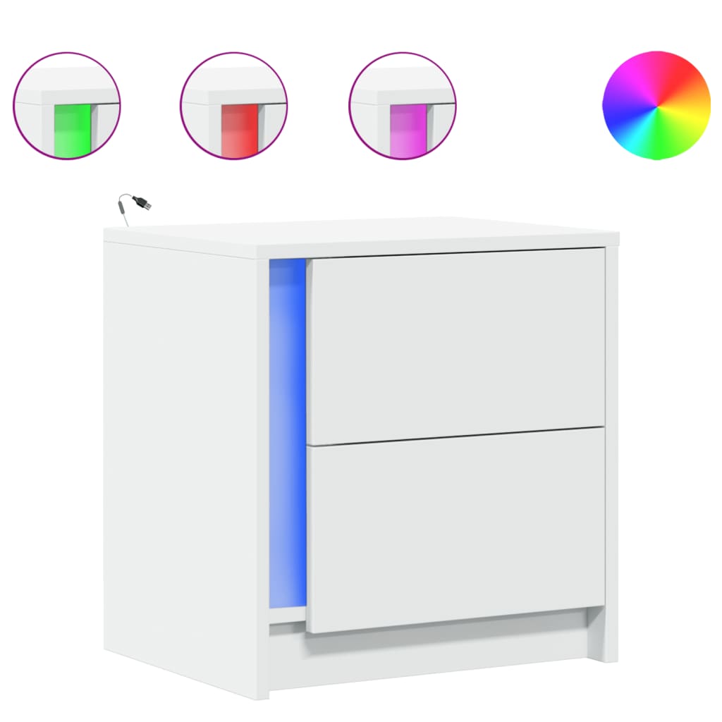 Bedside tables with LED lights 2 pcs. White wood material