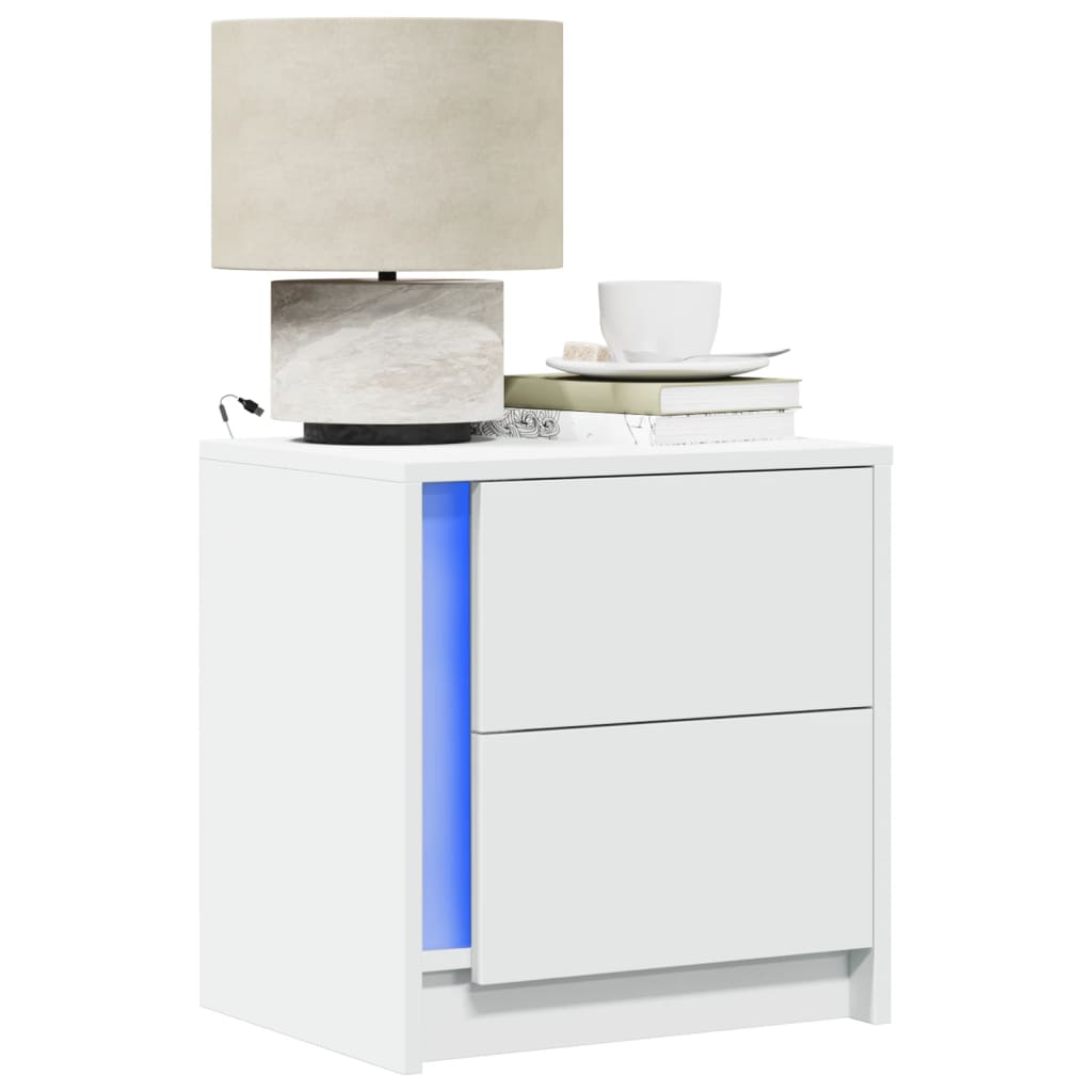Bedside tables with LED lights 2 pcs. White wood material