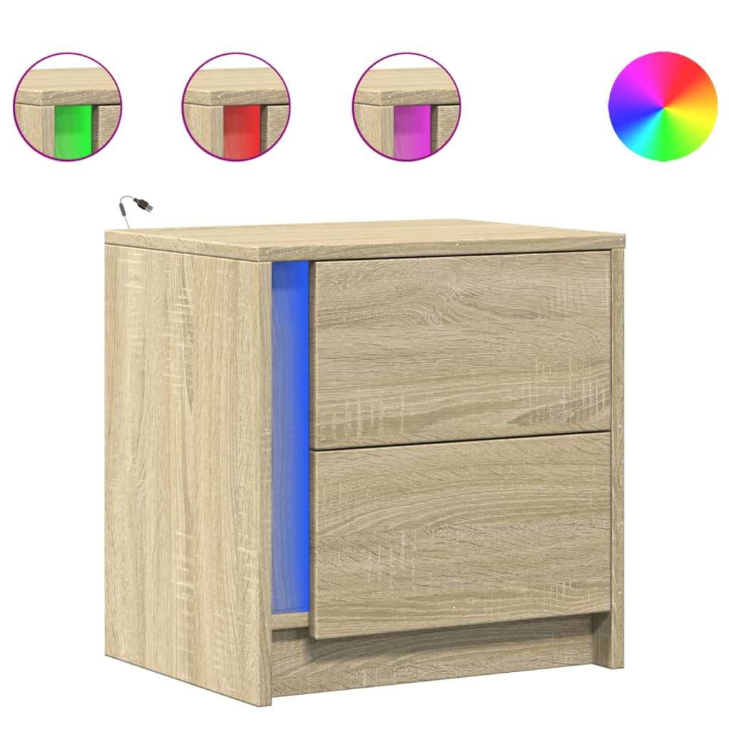Bedside table with LED lights Sonoma oak wood material
