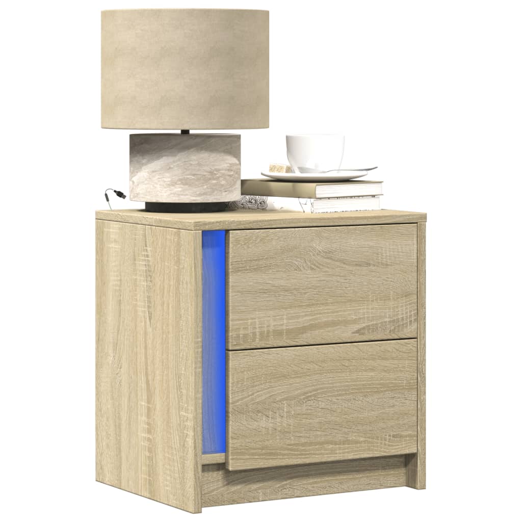 Bedside table with LED lights Sonoma oak wood material
