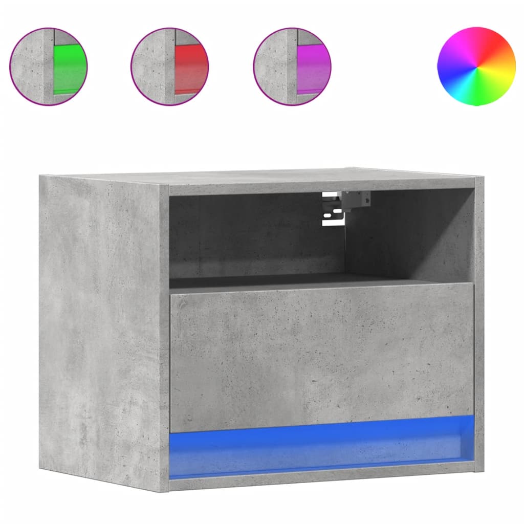 Wall-mounted bedside table with LED lights concrete gray