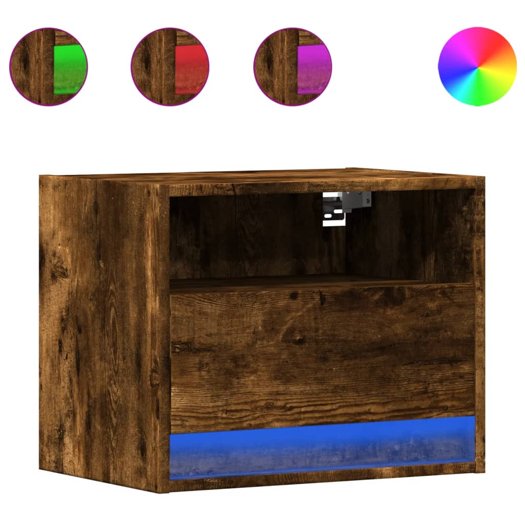 Wall-mounted bedside tables with LED lights 2 pcs. Smoked oak