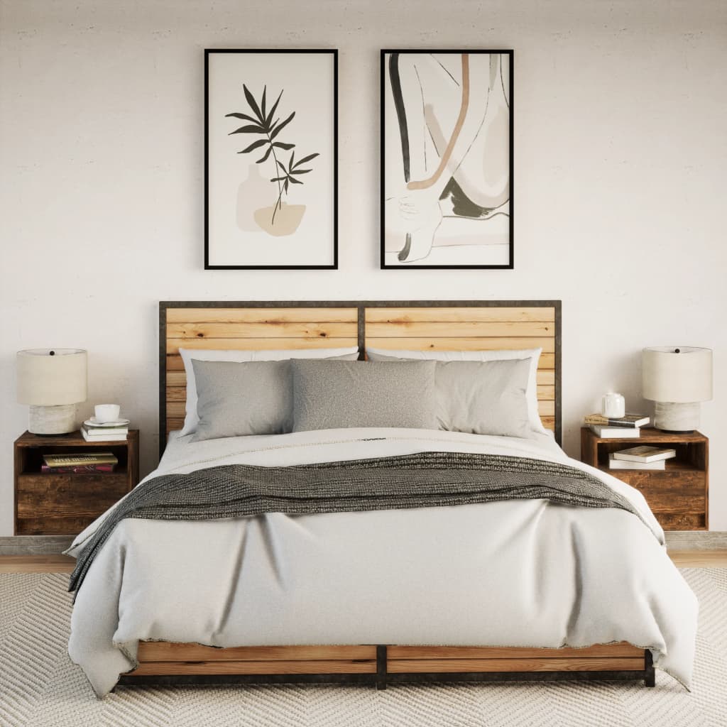Wall-mounted bedside tables with LED lights 2 pcs. Smoked oak