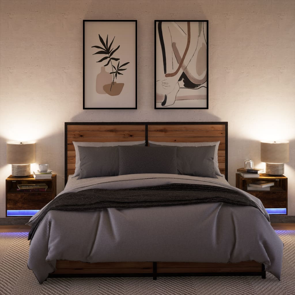 Wall-mounted bedside tables with LED lights 2 pcs. Smoked oak