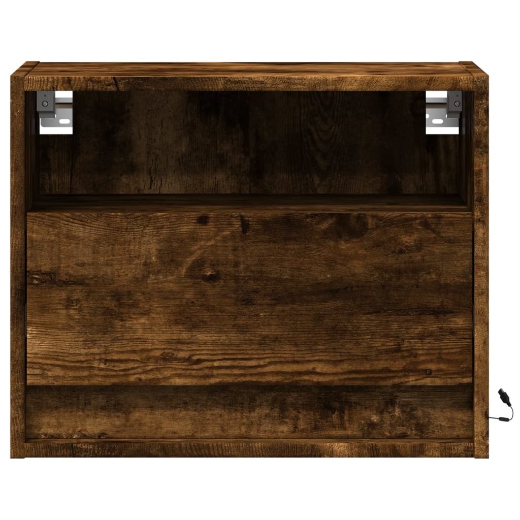 Wall-mounted bedside tables with LED lights 2 pcs. Smoked oak
