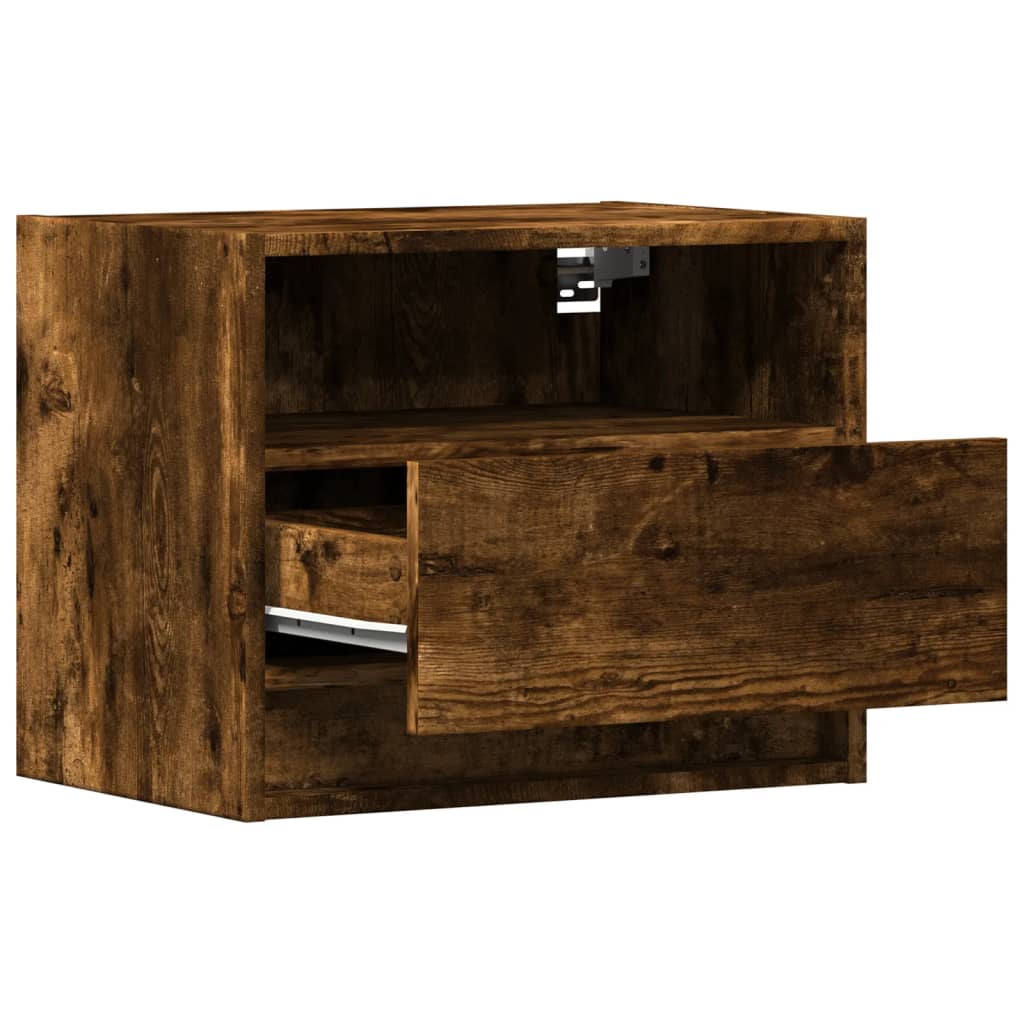 Wall-mounted bedside tables with LED lights 2 pcs. Smoked oak