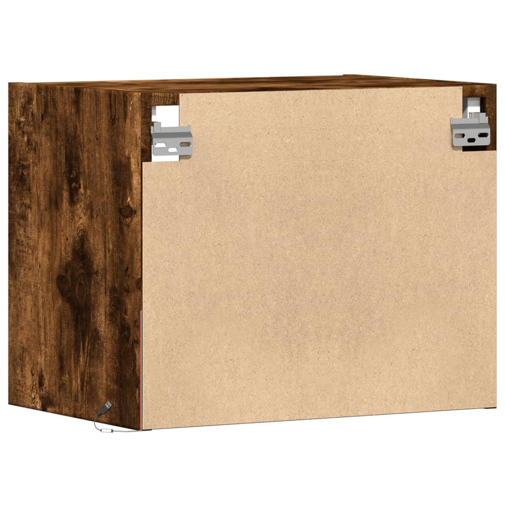 Wall-mounted bedside tables with LED lights 2 pcs. Smoked oak