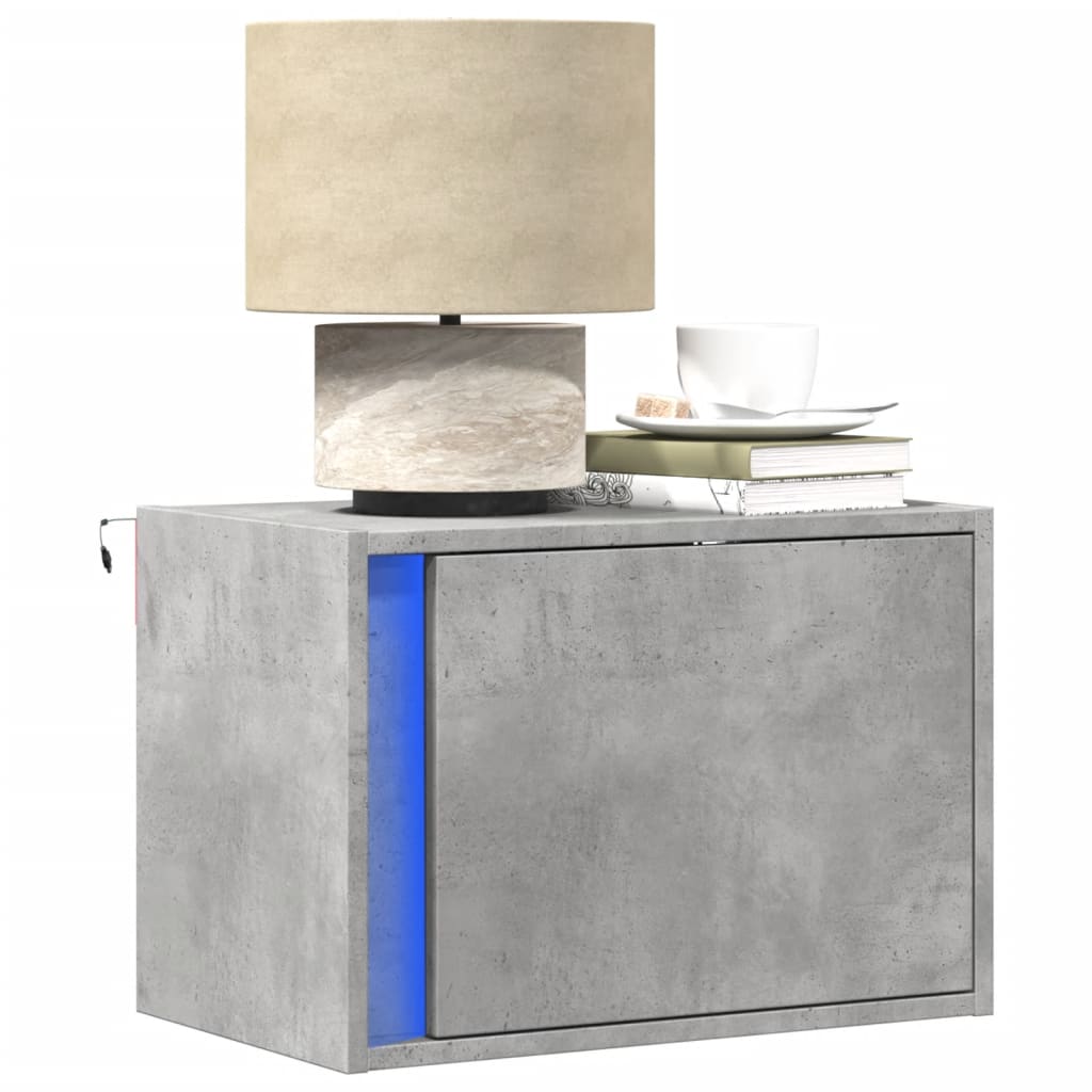 Wall-mounted bedside table with LED lights concrete gray