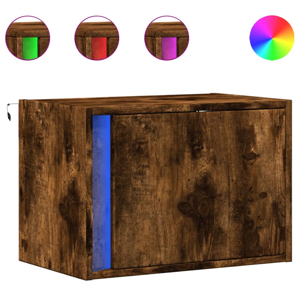Wall-mounted bedside tables with LED lights 2 pcs. Smoked oak