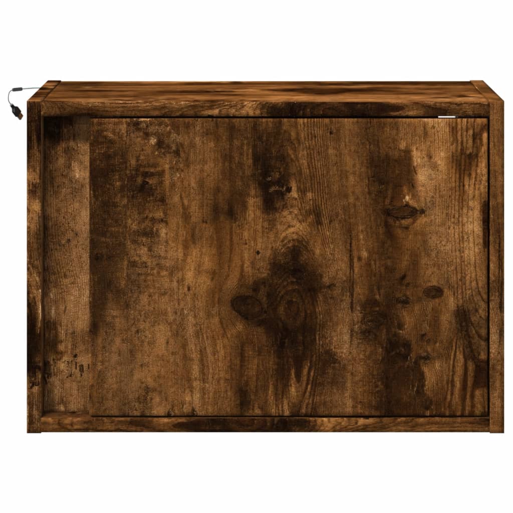 Wall-mounted bedside tables with LED lights 2 pcs. Smoked oak