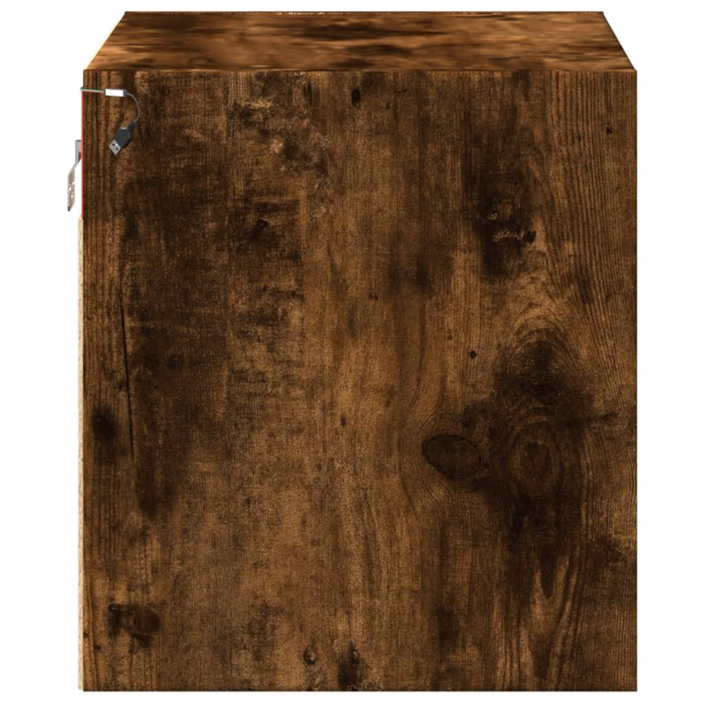 Wall-mounted bedside tables with LED lights 2 pcs. Smoked oak