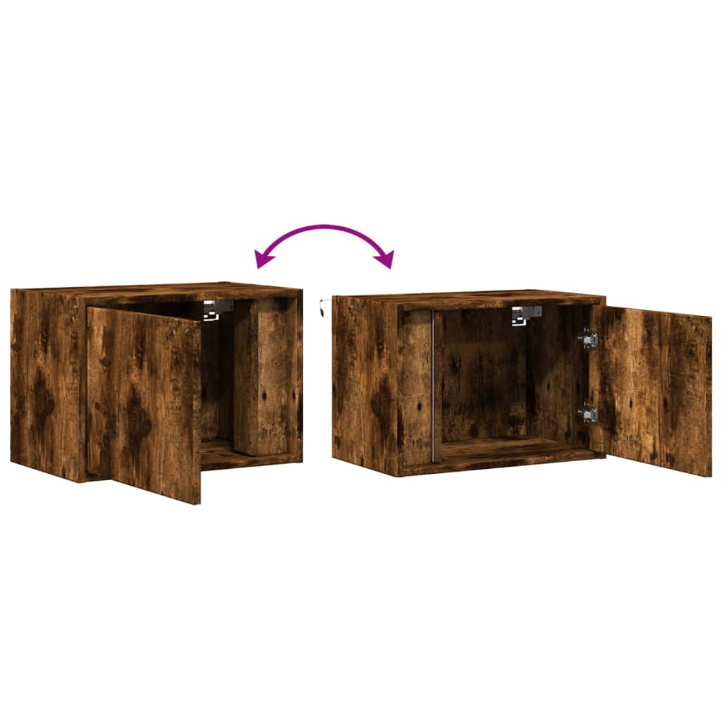 Wall-mounted bedside tables with LED lights 2 pcs. Smoked oak