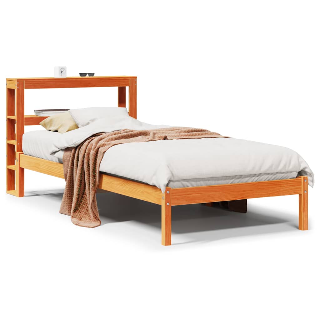 Bed frame with headboard without mattress wax brown 75x190 cm