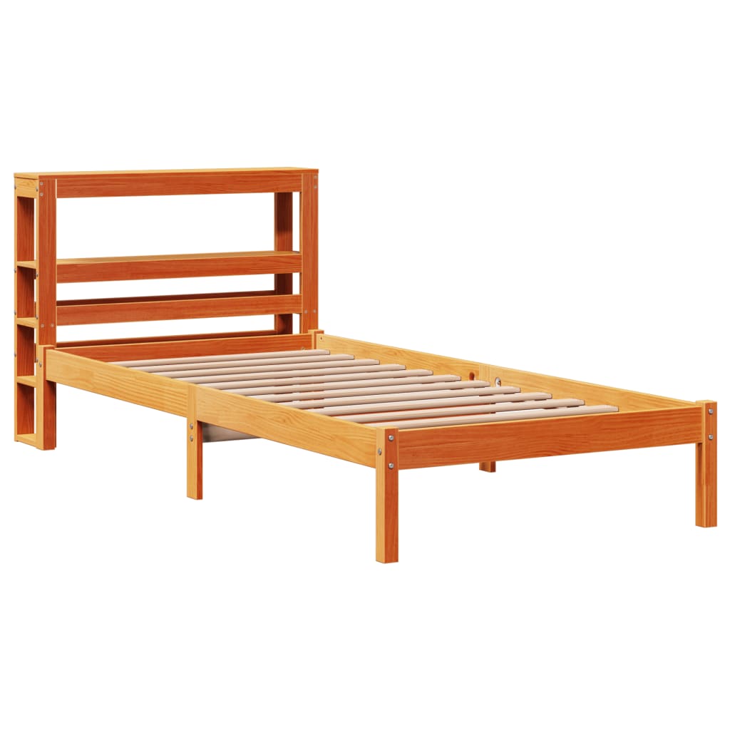 Bed frame with headboard without mattress wax brown 75x190 cm