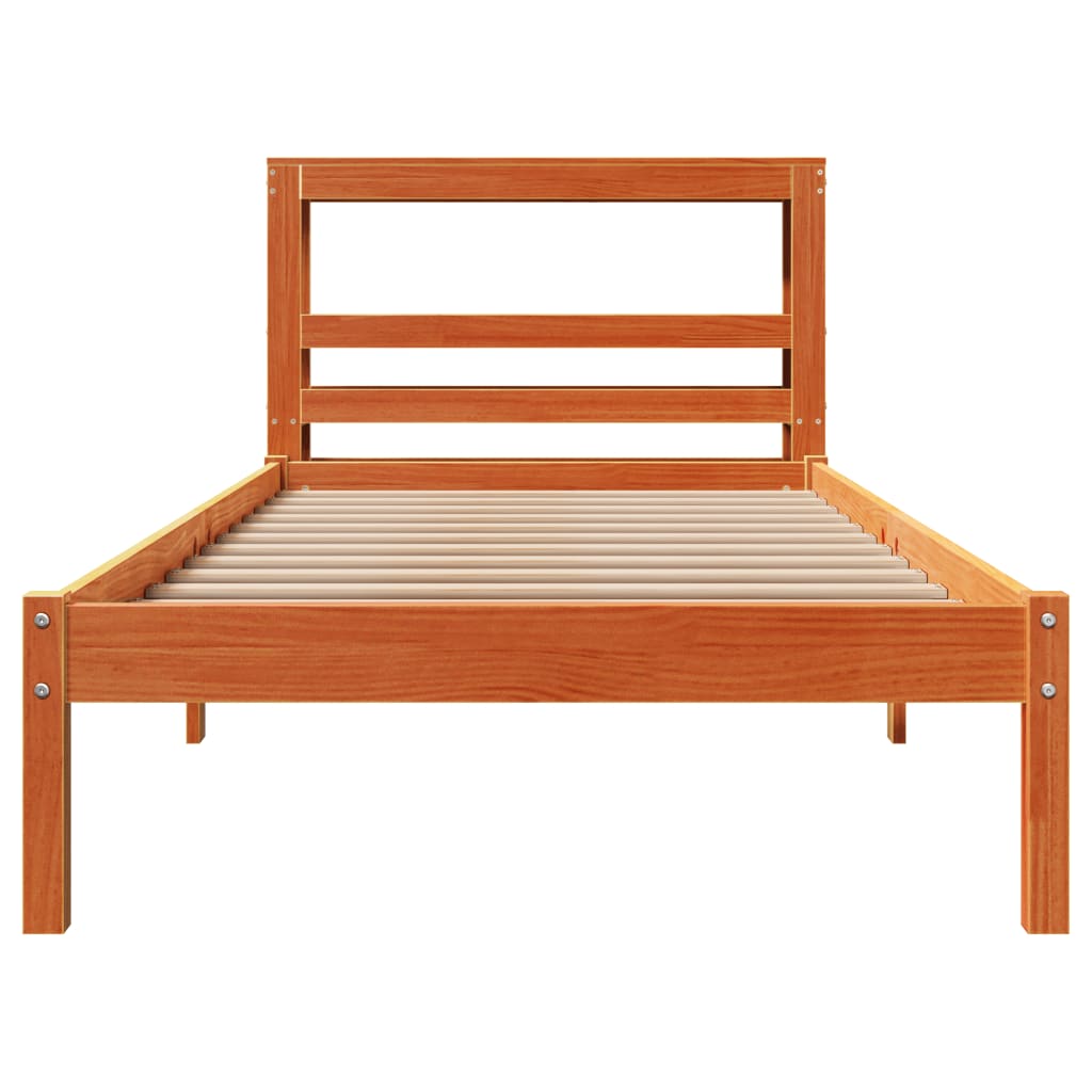 Bed frame with headboard without mattress wax brown 75x190 cm