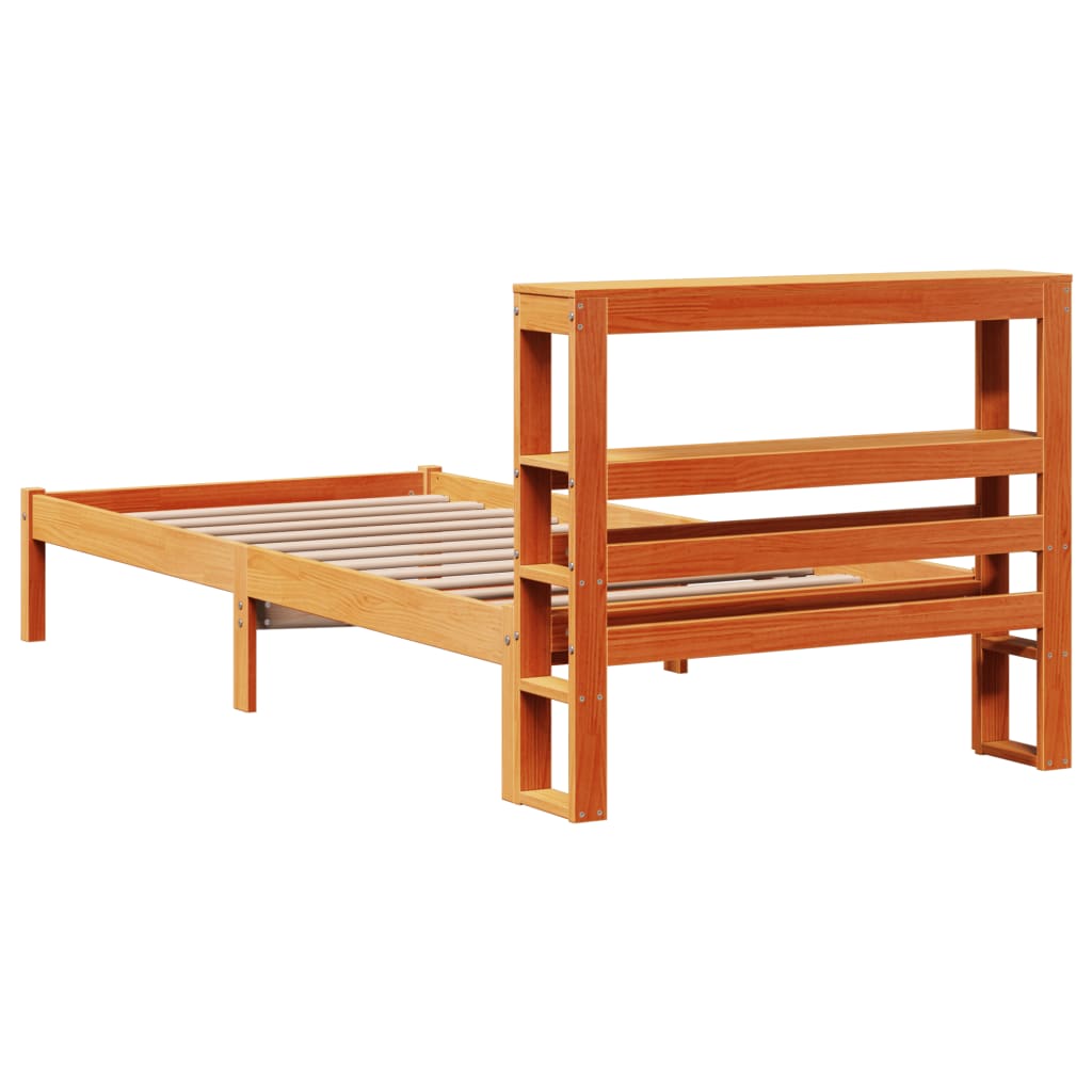 Bed frame with headboard without mattress wax brown 75x190 cm