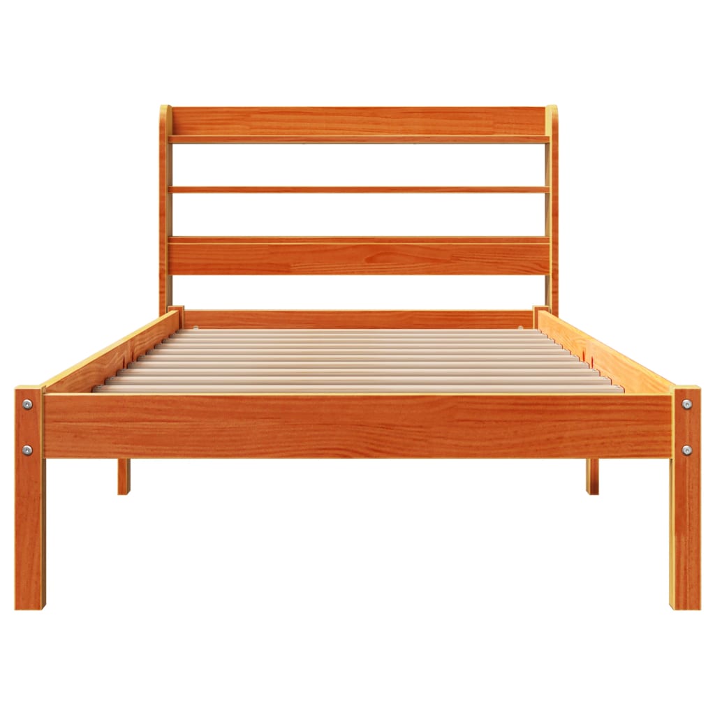 Bettgestell mit Kopfteil ohne Matratze Wachsbraun 100x200 cm