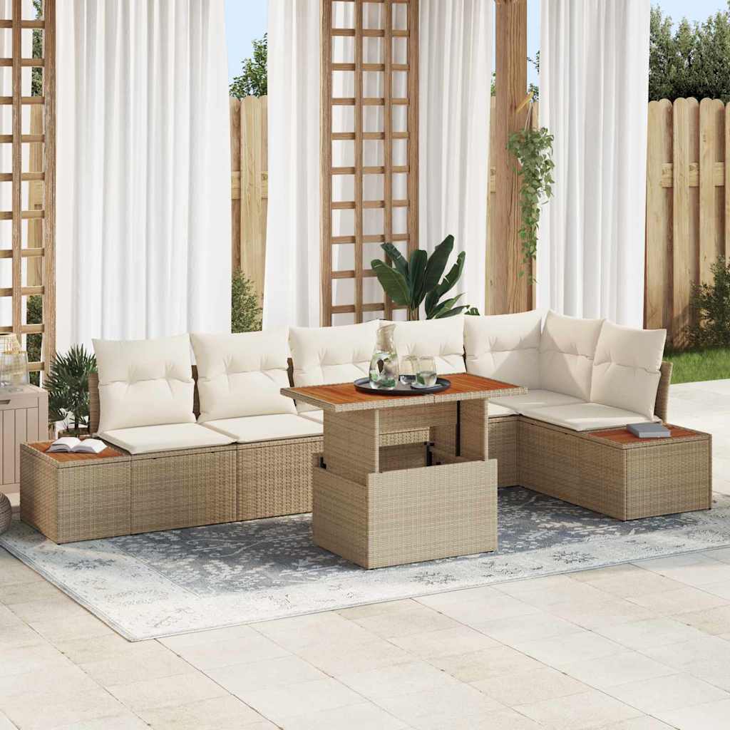 Garten Essgruppe mit Kissen 7 pcs Beige, Creme 100 x 55 x 73 cm