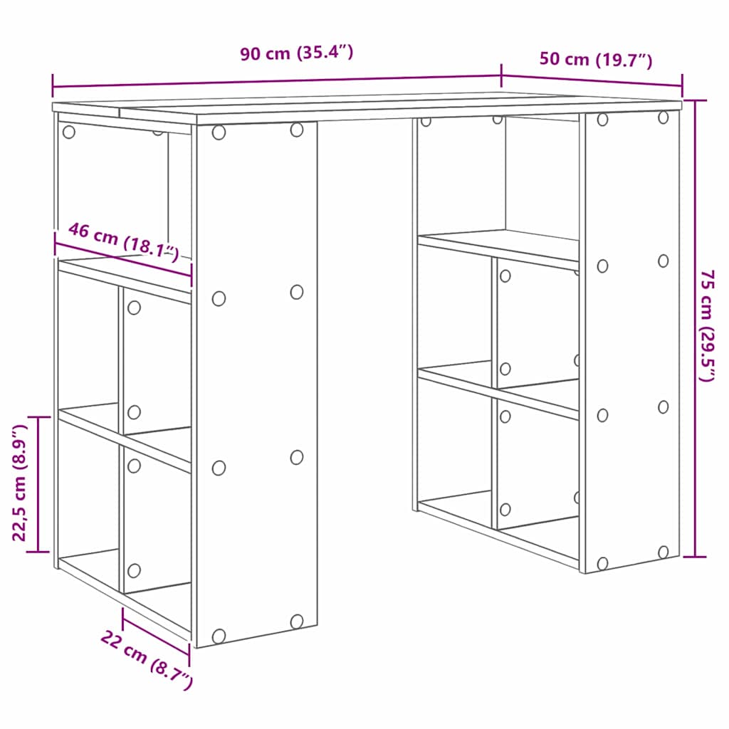 Schreibtisch Eiche handwerklich 90 x 50 x 75 cm Holzwerkstoff