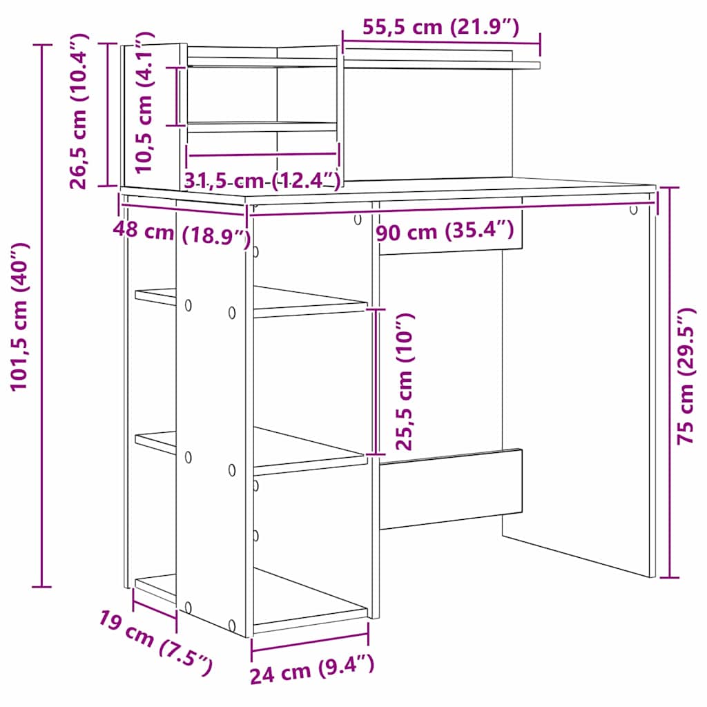 Schreibtisch mit Stauraum Betongrau 90 x 48 x 101,5 cm
