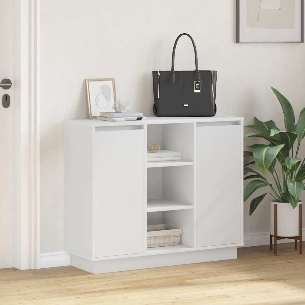 Sideboard mit Regal mit Tür Weiß 90 x 32 x 75 cm Holzwerkstoff