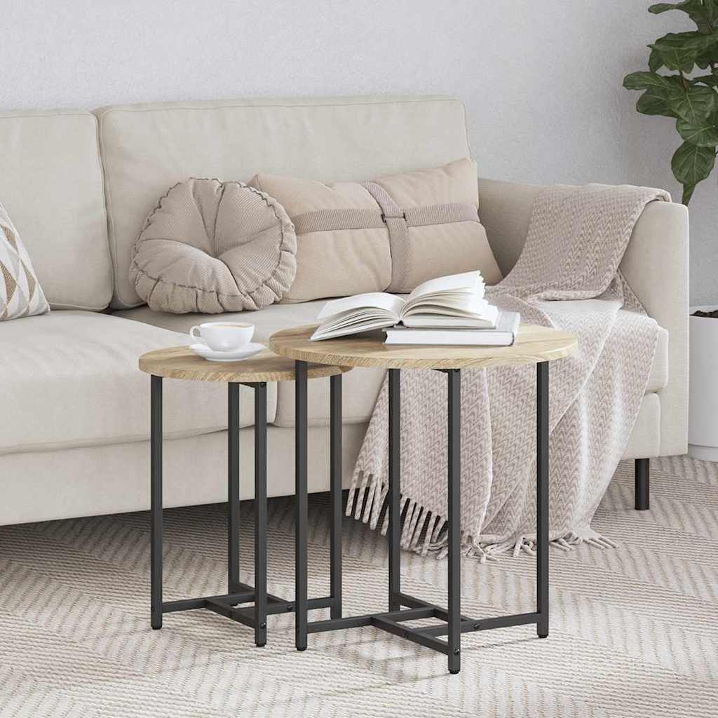 Beistelltisch-Set 2 pcs Sonoma-Eiche und Schwarz
