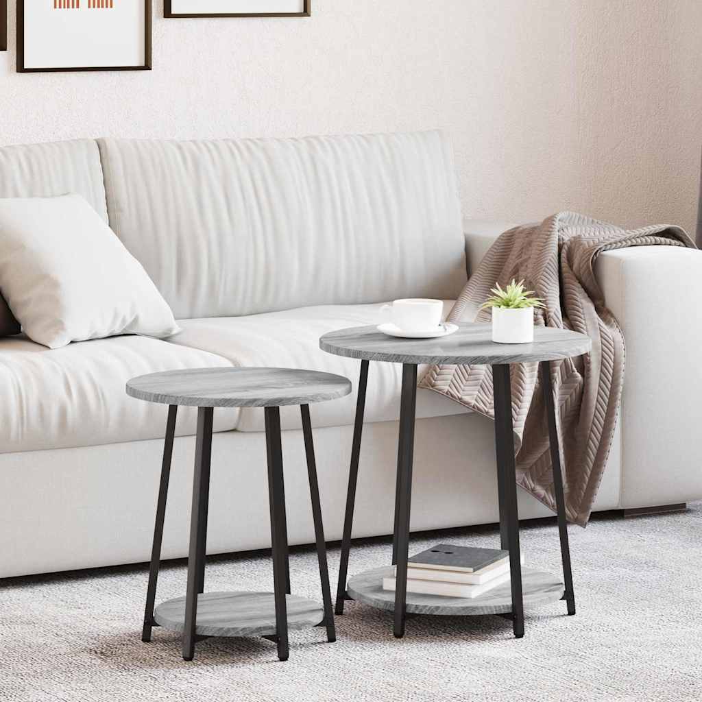 Beistelltisch-Set 2 pcs Grau Sonoma und Schwarz 50 x 50 x 51 cm