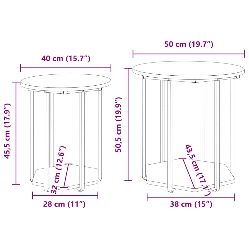 Beistelltisch-Set 2 pcs Schwarze Eiche 50 x 50 x 50.5 cm