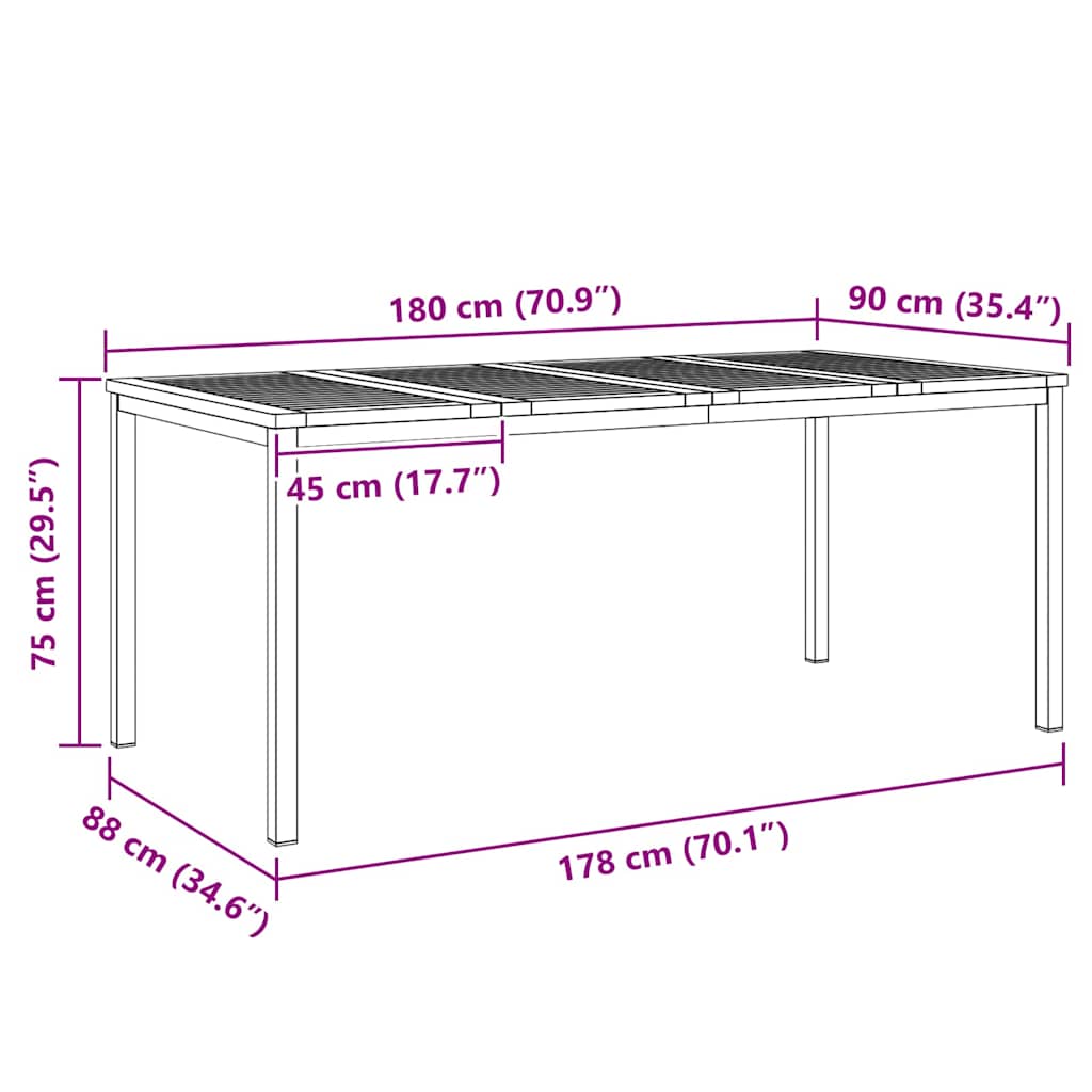 Esstisch für draußen Braun 180 x 90 x 75 cm Akazie Massivholz