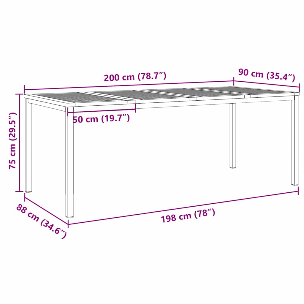 Esstisch für draußen Braun 200 x 90 x 75 cm Teak-Massivholz