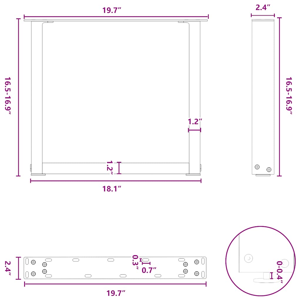 Coffee table legs U-shape 2 pcs. Natural steel 50x(42-43) cm steel