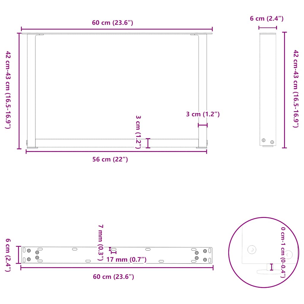 Coffee table legs U-shape 2 pcs. White 60x(42-43) cm steel