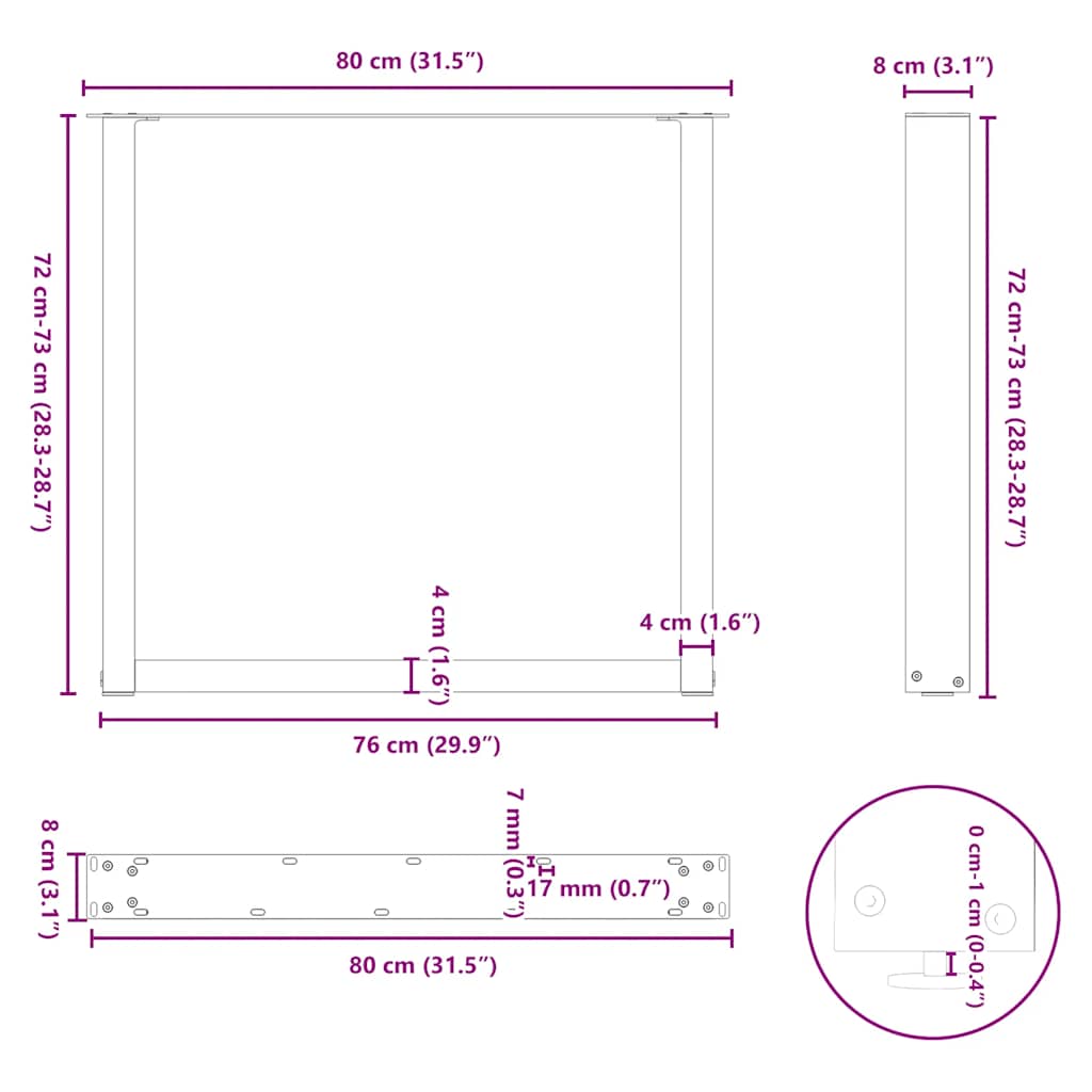 Dining table legs U-shape 2 pcs. Anthracite 80x(72-73) cm steel