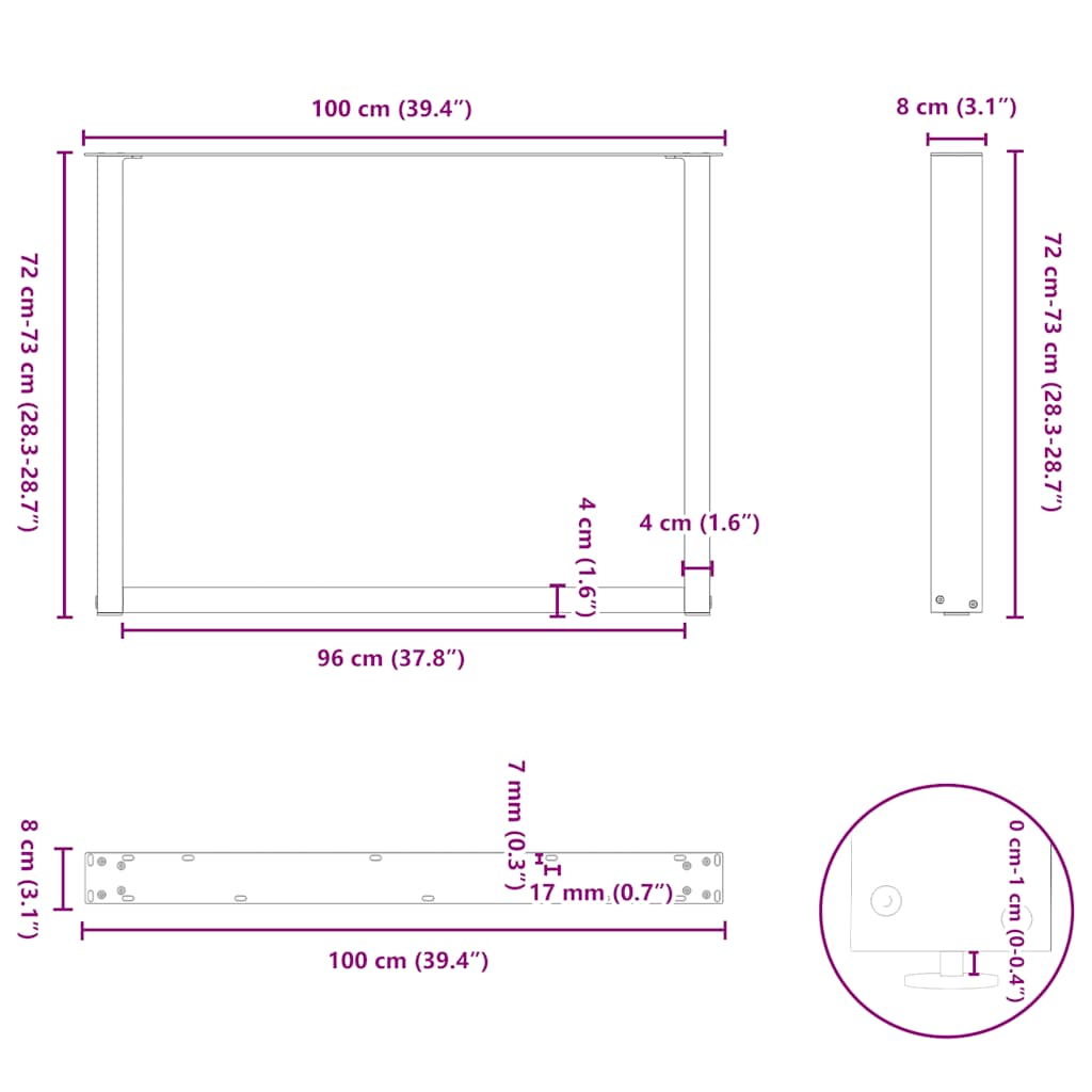 Dining table legs U-shape 2 pcs. White 100x(72-73) cm steel