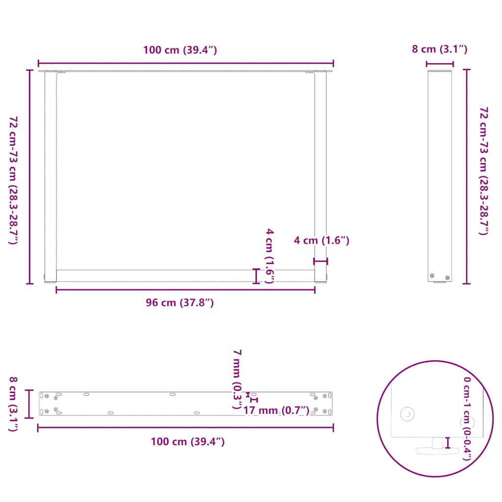 Dining table legs U-shape 2 pcs. Anthracite 100x(72-73) cm steel