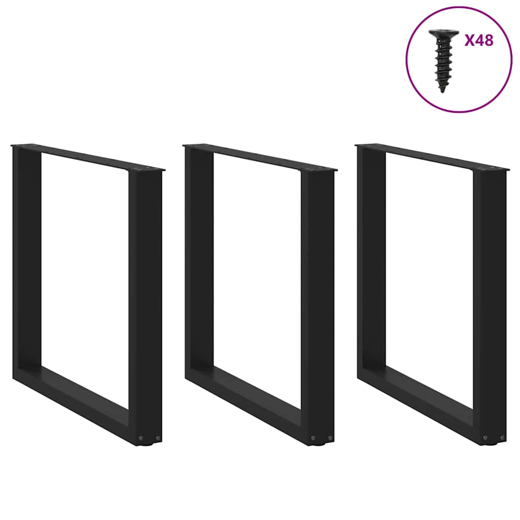 Dining table legs U-shape 3 pcs. Black 90x(72-73) cm steel