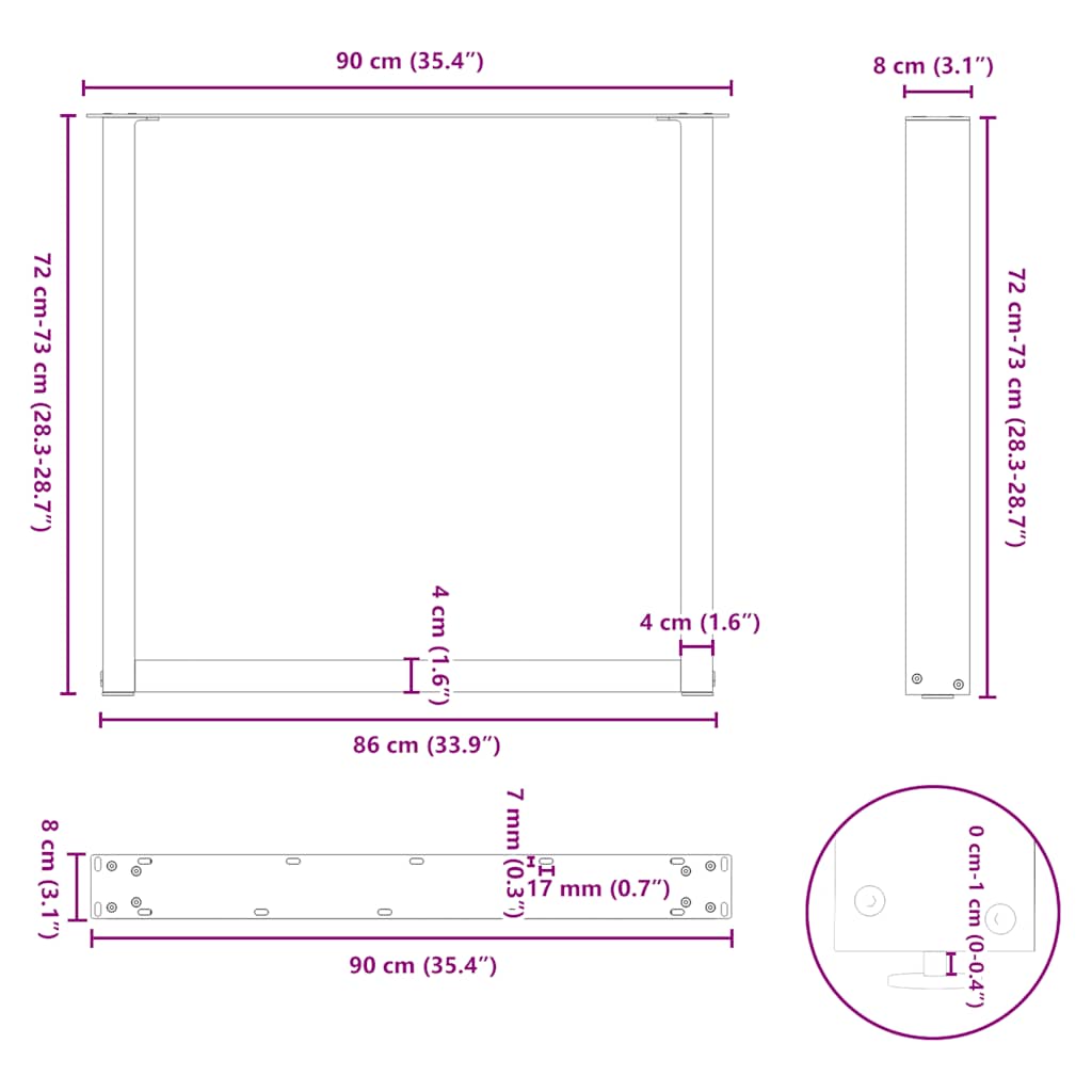 Dining table legs U-shape 3 pcs. Natural steel 90x(72-73) cm steel
