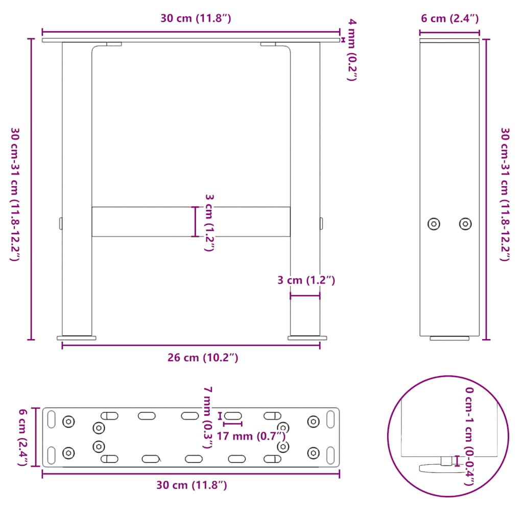 Coffee table legs white 2 pcs. 30x(30-31) cm steel