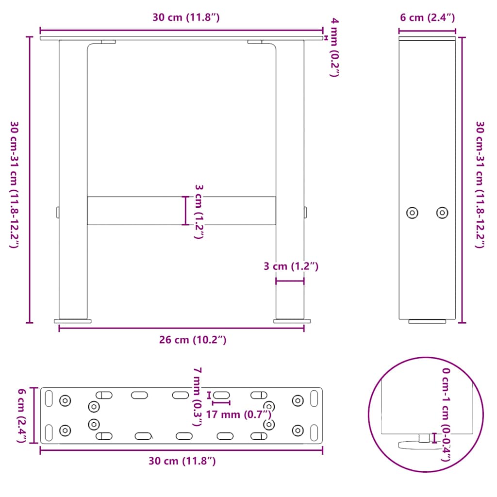 Coffee table legs anthracite 2 pcs. 30x(30-31) cm steel