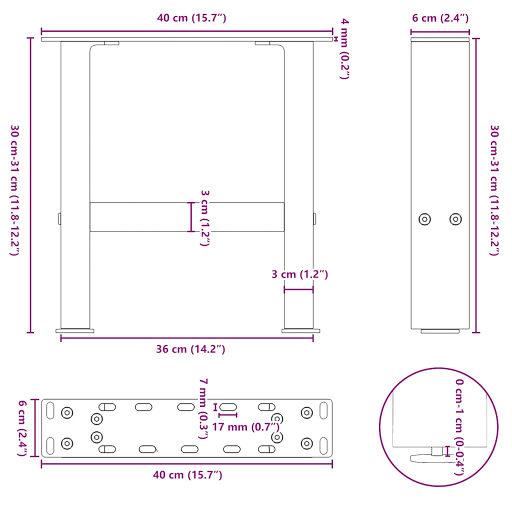 Coffee table legs natural steel 2 pcs. 40x(30-31) cm steel